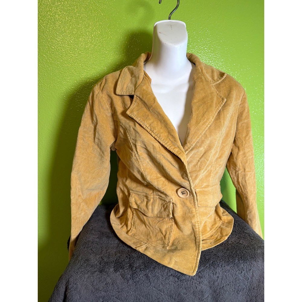 Marcelle Renee Vintage Corduroy Blazer Jacket Mustard Tan Floral Lining 6002